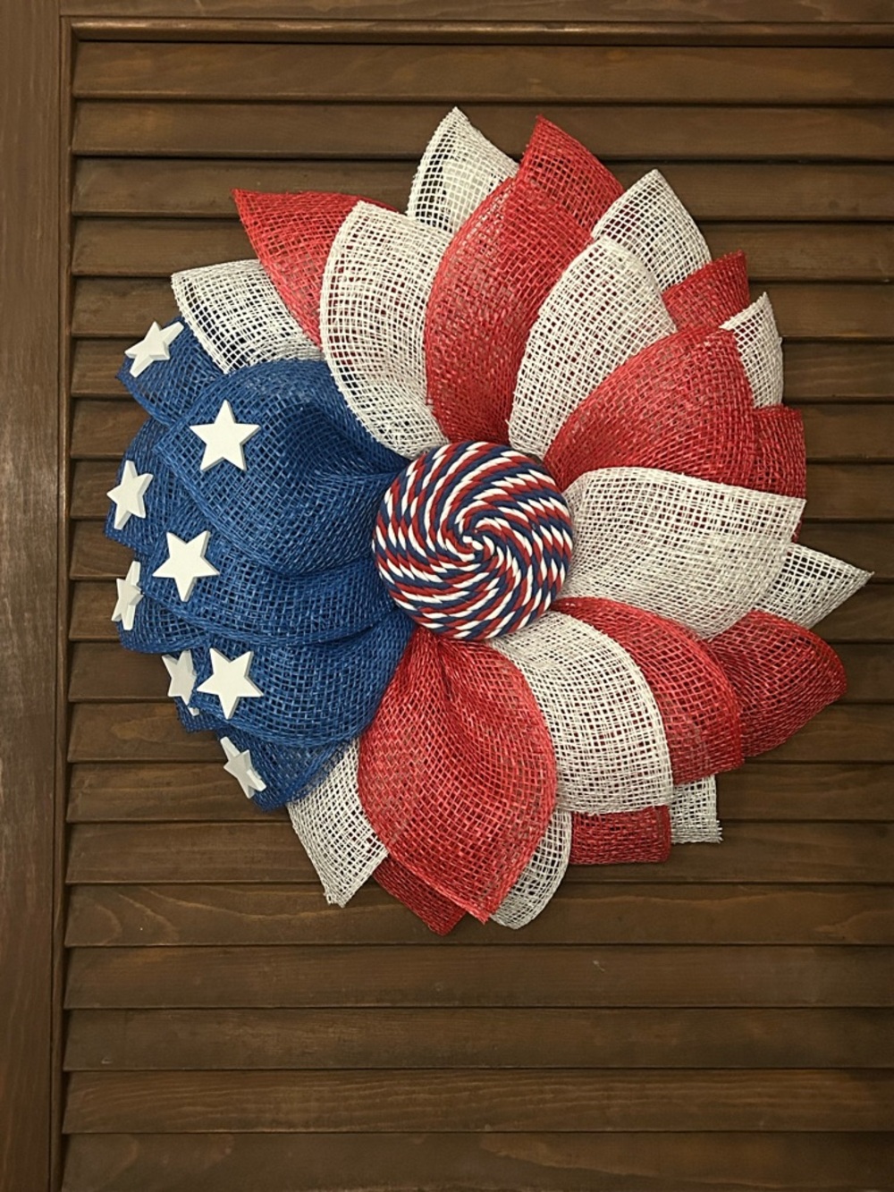Patriotic Red White Blue Deco Mesh Wreath